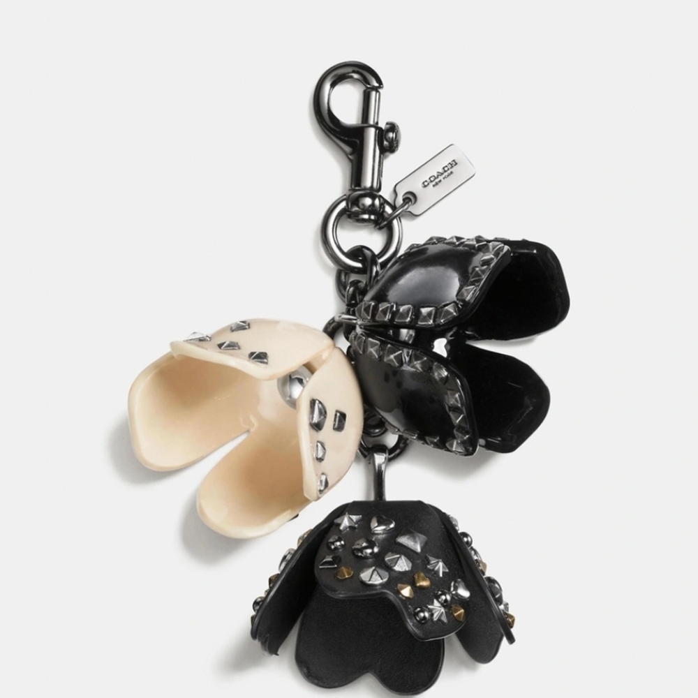 Coach Black and Cream Flower Keychain